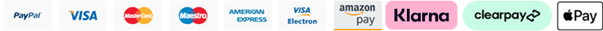 Visa, MasterCard, Maestro, Visa Debit, Solo, Klarna, Amazon Pay, Clearpay and Apple Pay
